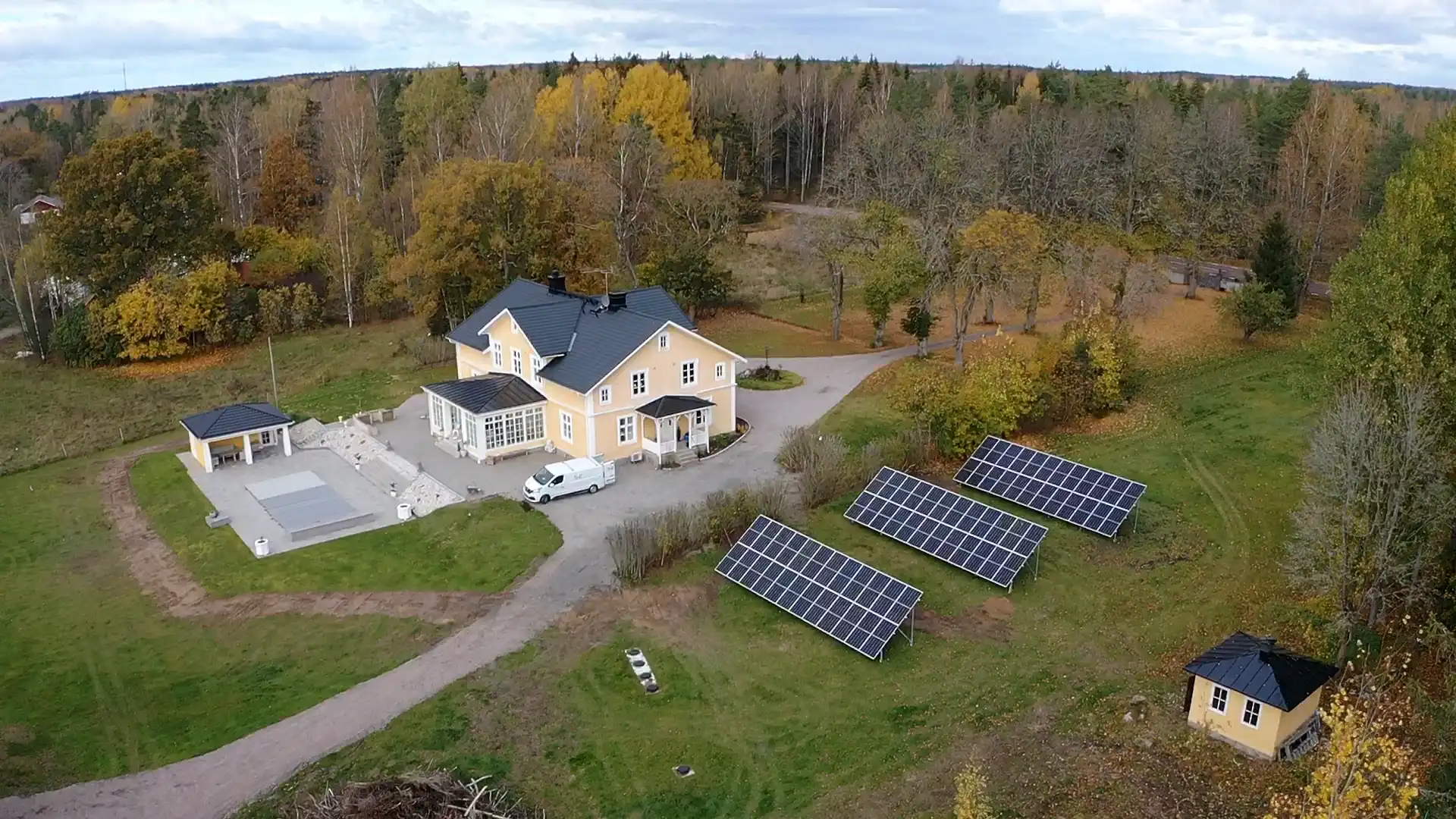 Villa med markanläggning av solceller